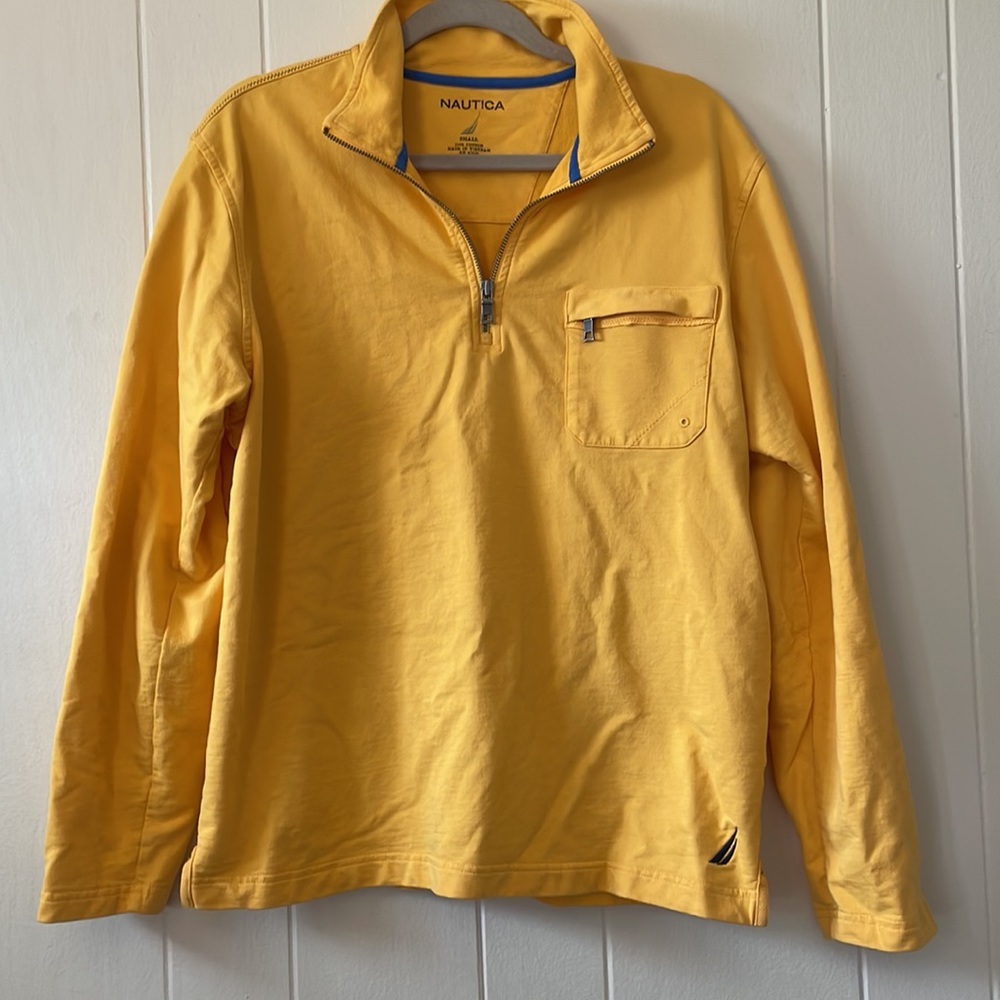 Nautica quarterzip bright gold yellow pullover pocket vintage. Detailed. Logo